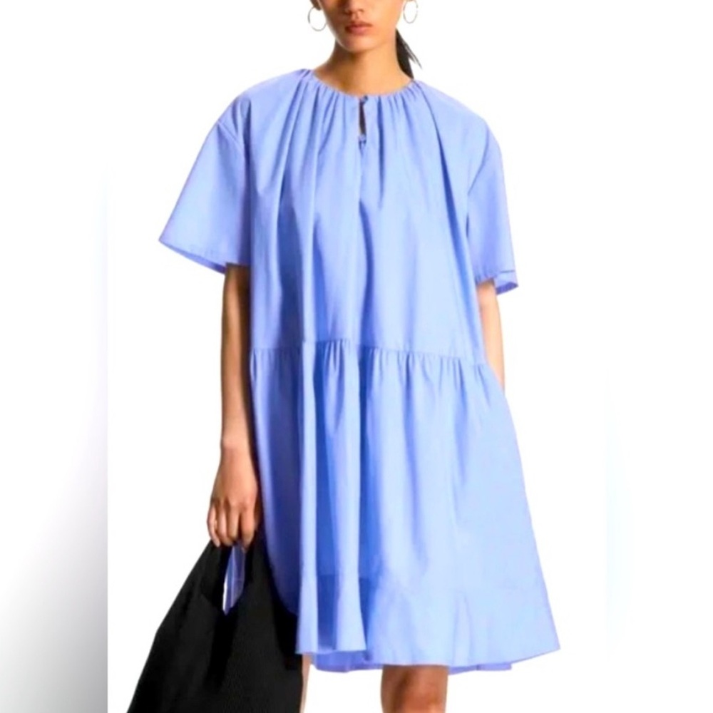COS Powder Blue Short Sleeve Tiered Midi Dress